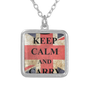 Keep Calm Carry On British Flag Silver Plated Necklace