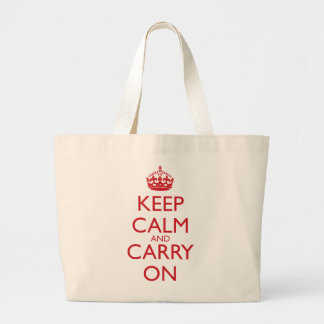 Keep Calm & Carry On Fire Engine Red Text Large Tote Bag