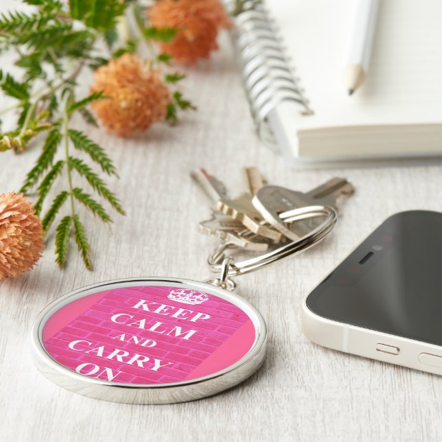 Keep Calm & Carry On Pink Keychain (Side)