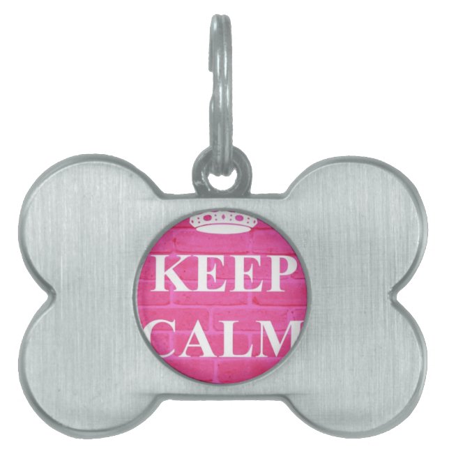 Keep Calm & Carry On Pink Pet ID Tag (Front)