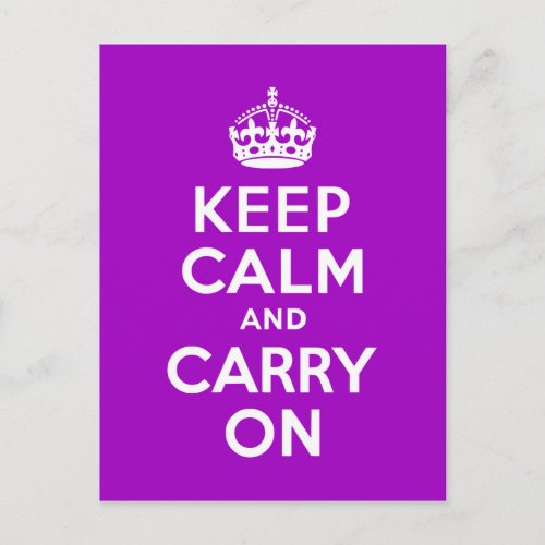 Keep Calm Carry On Purple Postcard