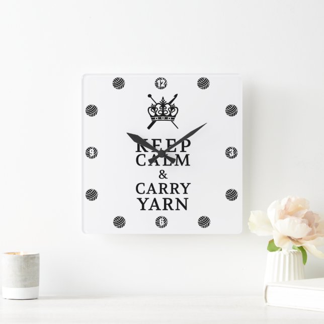 Keep Calm Carry Yarn CraftRoom Square Wall Clock (Home)
