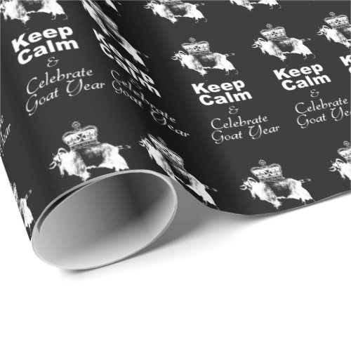 Keep Calm Celebrate Goat Year Black Wrapping Paper