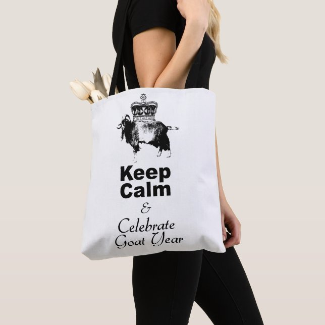 Keep Calm Celebrate Goat Year White Tote Bag (Close Up)