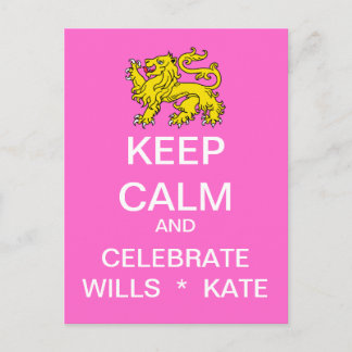 KEEP CALM Celebrate Wills Kate Postcard (Pink)