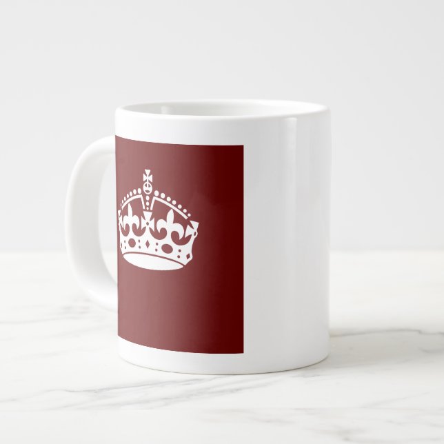 Keep Calm Crown Burgundy Red Accent Giant Coffee Mug (Front Left)