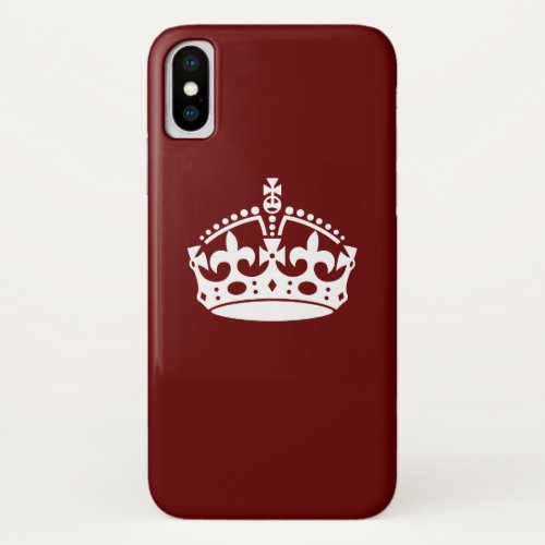 Keep Calm Crown Icon on Burgundy Red iPhone XS Case