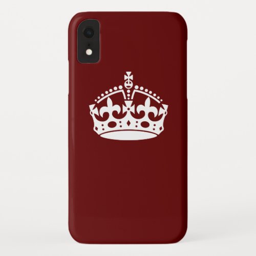 Keep Calm Crown Icon on Burgundy Red iPhone XR Case