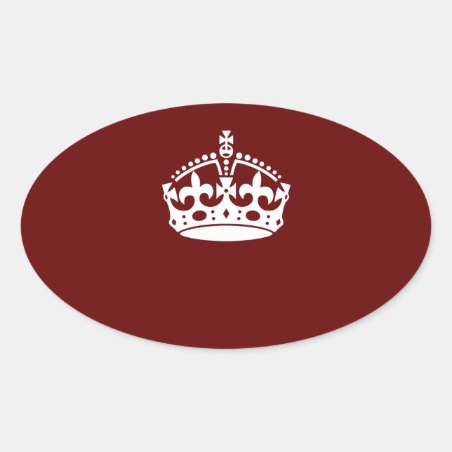 Keep Calm Crown Icon on Burgundy Red Oval Sticker (Front)