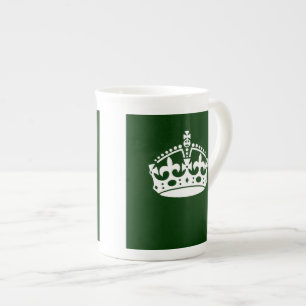 Keep Calm Crown Icon on Forest Green Bone China Mug
