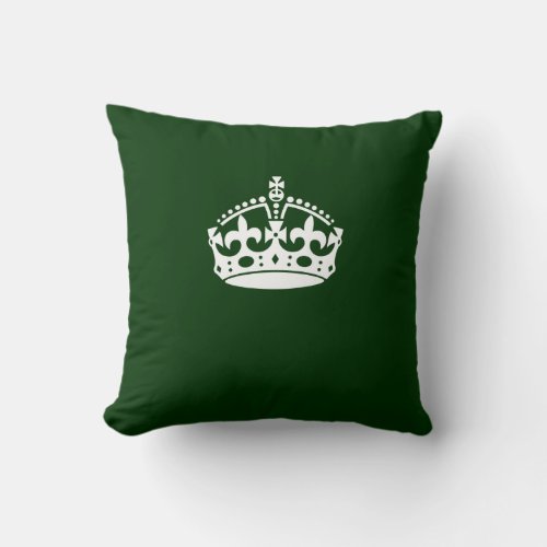 Keep Calm Crown Icon on Forest Green Throw Pillow