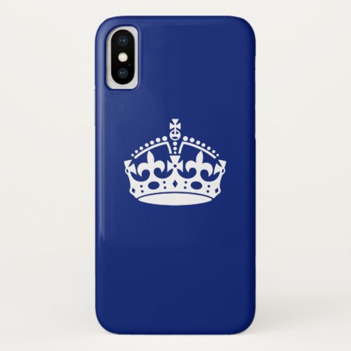 Keep Calm Crown Icon on Navy Blue iPhone XS Case