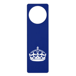 Keep Calm Crown Icon on Navy Blue Door Hanger