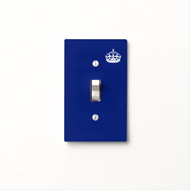 Keep Calm Crown Icon on Navy Blue Light Switch Cover (In Situ)
