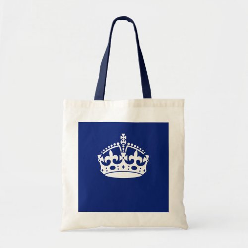 Keep Calm Crown Icon on Navy Blue Tote Bag