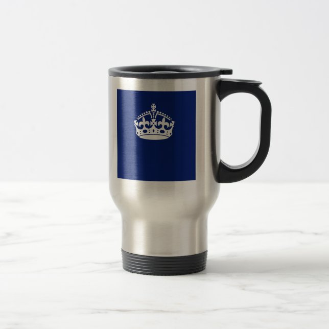 Keep Calm Crown Icon on Navy Blue Travel Mug (Right)