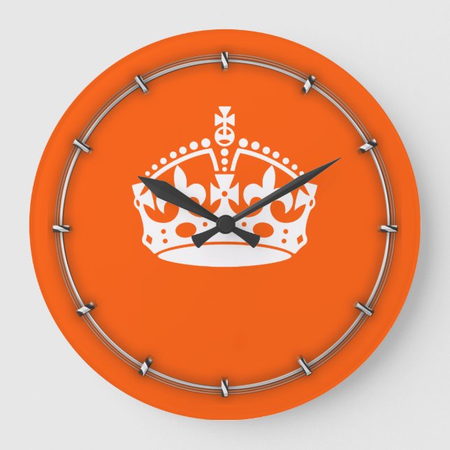 KEEP CALM CROWN Icon on Orange Customize This Large Clock (Front)