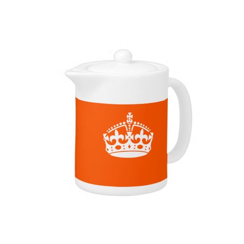 KEEP CALM CROWN Icon on Orange Customize This Teapot