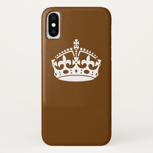 Keep Calm Crown on Brown Decor iPhone X Case