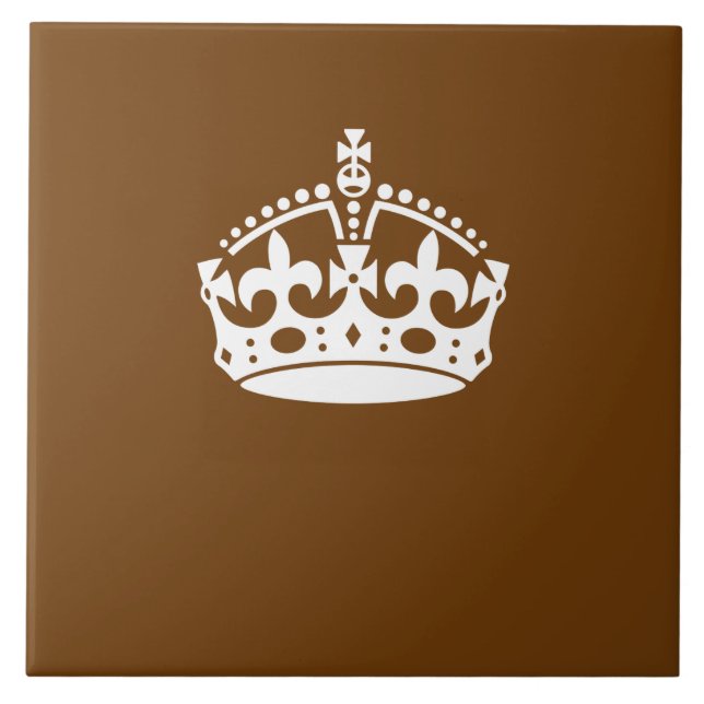 Keep Calm Crown on Brown Decor Ceramic Tile (Front)