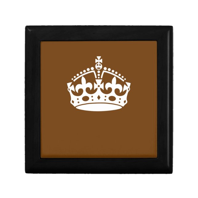 Keep Calm Crown on Brown Decor Jewelry Box (Front)