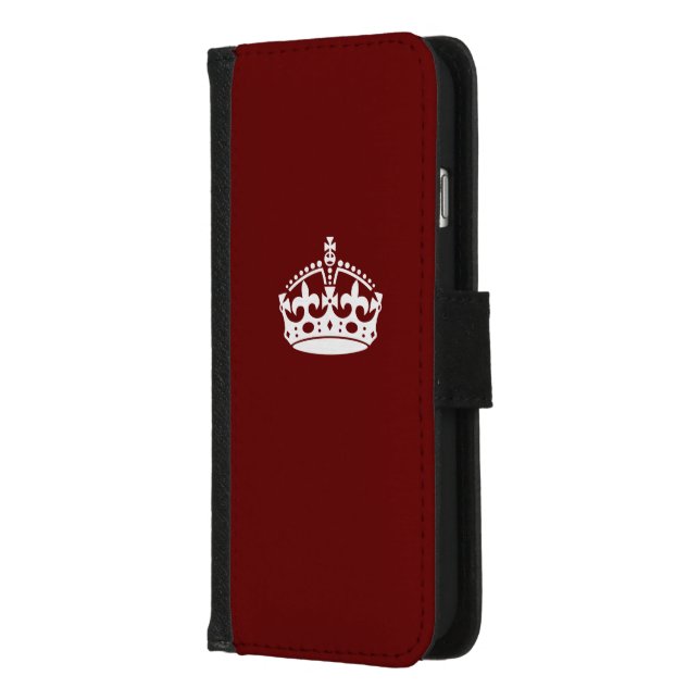 Keep Calm Crown on Burgundy Red iPhone Wallet Case (Left)