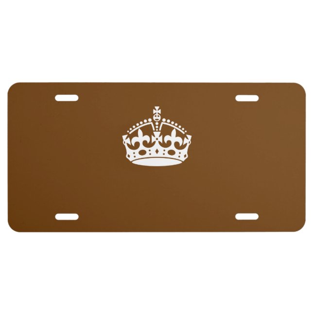 Keep Calm Crown on Chocolate Brown License Plate (Front)