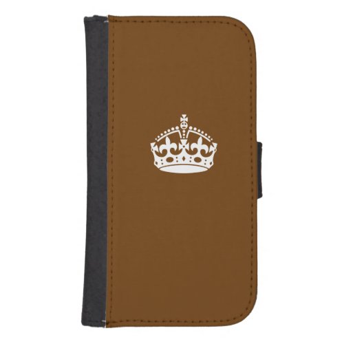 Keep Calm Crown on Chocolate Brown Galaxy S4 Wallet Case