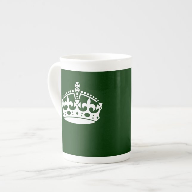 Keep Calm Crown on Forest Green Decor Bone China Mug (Front Left)