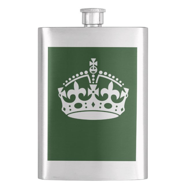 KEEP CALM CROWN on Green Customize This Hip Flask (Front)