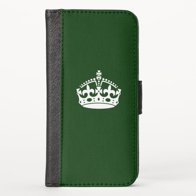 KEEP CALM CROWN on Green Customize This iPhone Wallet Case (Front)