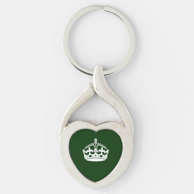 KEEP CALM CROWN on Green Customize This Keychain (Front)
