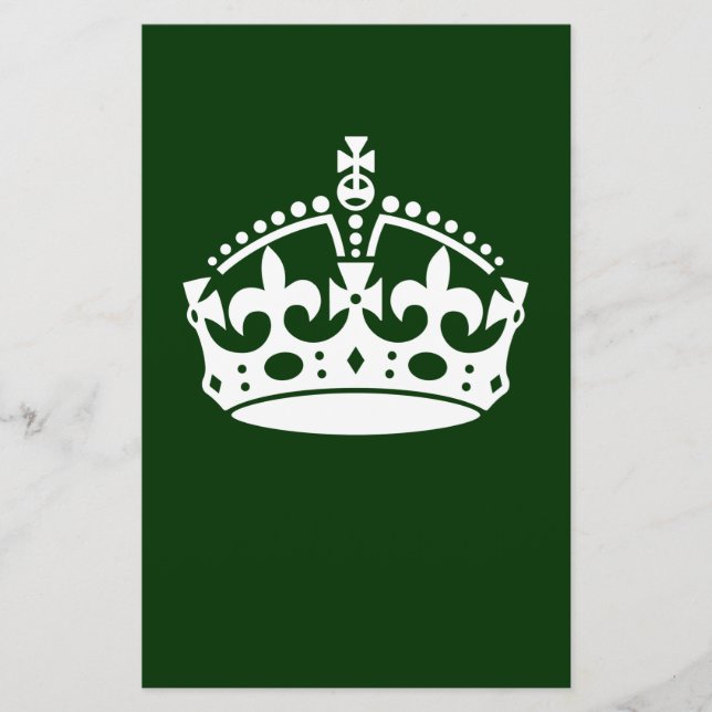 KEEP CALM CROWN on Green Customize This Stationery (Front)
