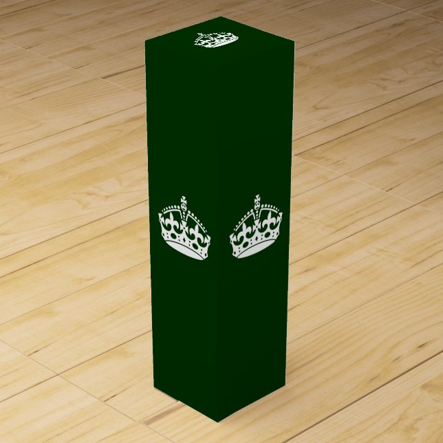KEEP CALM CROWN on Green Customize This Wine Box (Front)
