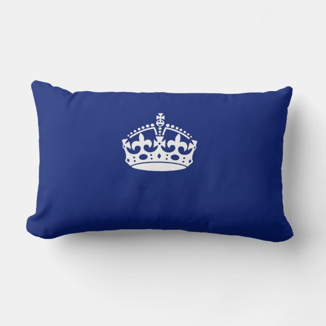 Keep Calm Crown on Navy Blue Color Lumbar Pillow (Front)