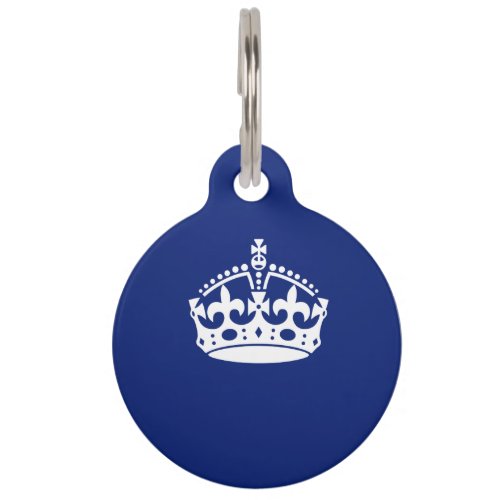 Keep Calm Crown on Navy Blue Color Pet Name Tag