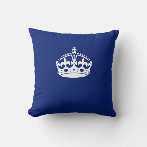 Keep Calm Crown on Navy Blue Color Throw Pillow