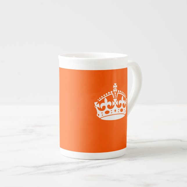 KEEP CALM CROWN on Orange Customize it Bone China Mug (Front Right)