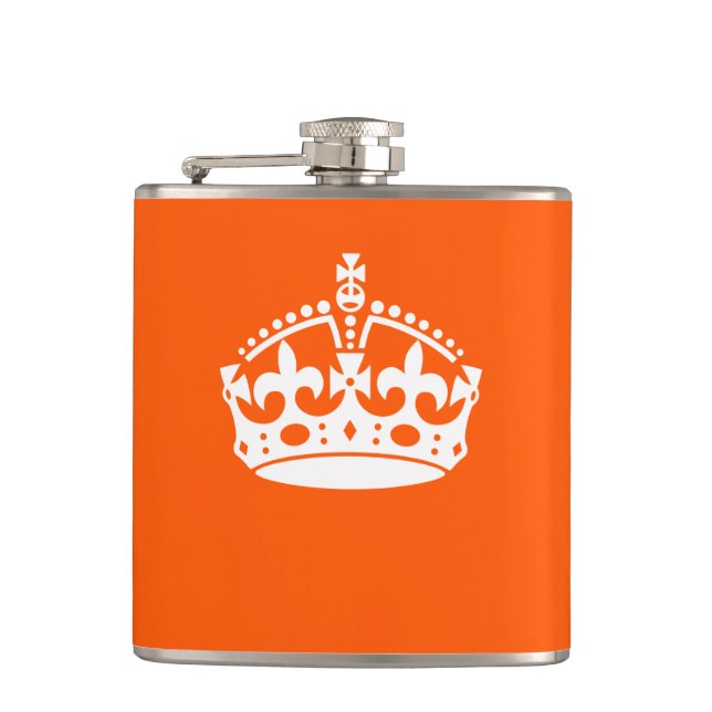 KEEP CALM CROWN on Orange Customize it Hip Flask (Front)