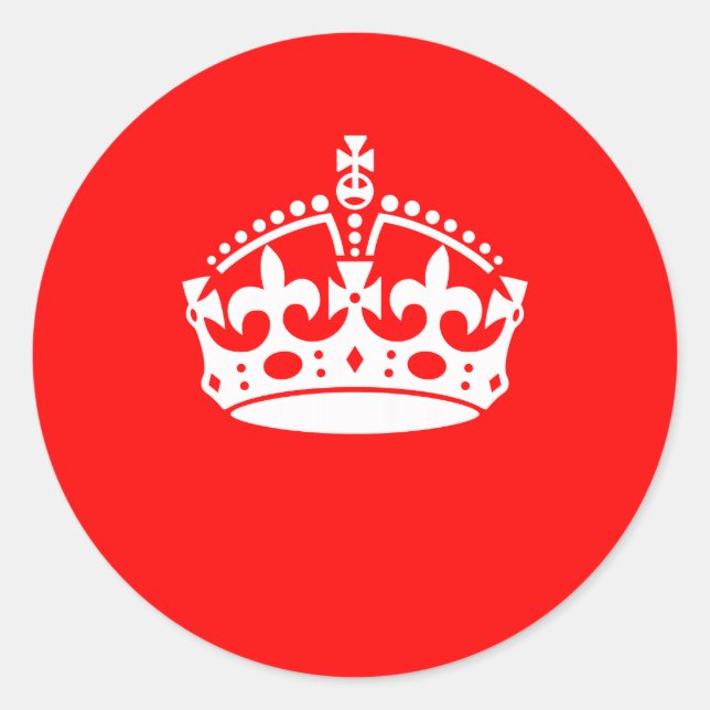 KEEP CALM CROWN on Red Decor Classic Round Sticker (Front)