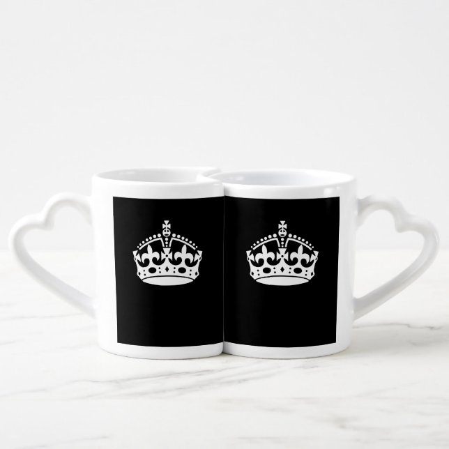 Keep Calm Crown on Solid Black Coffee Mug Set (Back Nesting)