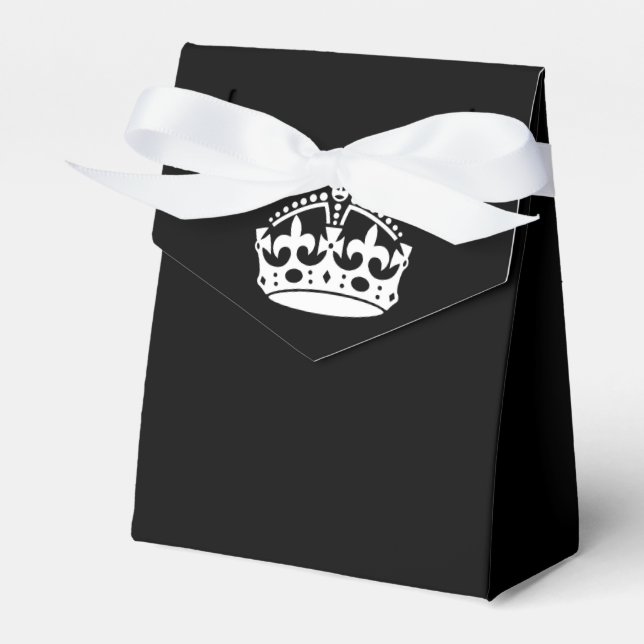 Keep Calm Crown on Solid Black Favor Boxes (Front Side)