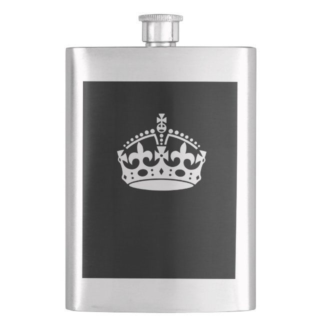 Keep Calm Crown on Solid Black Flask (Front)