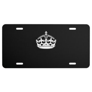 Keep Calm Crown on Solid Black License Plate