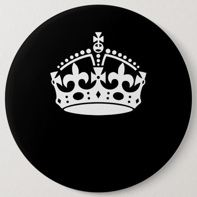 Keep Calm Crown on Solid Black Pinback Button (Front)