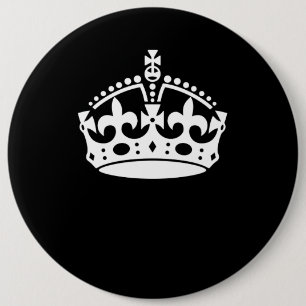 Keep Calm Crown on Solid Black Pinback Button