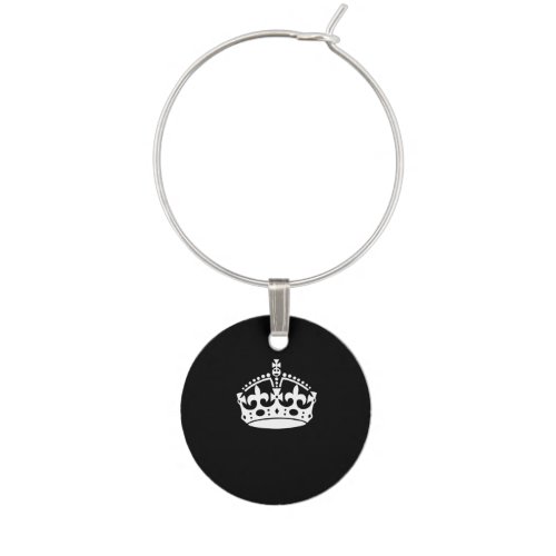 Keep Calm Crown on Solid Black Wine Charm