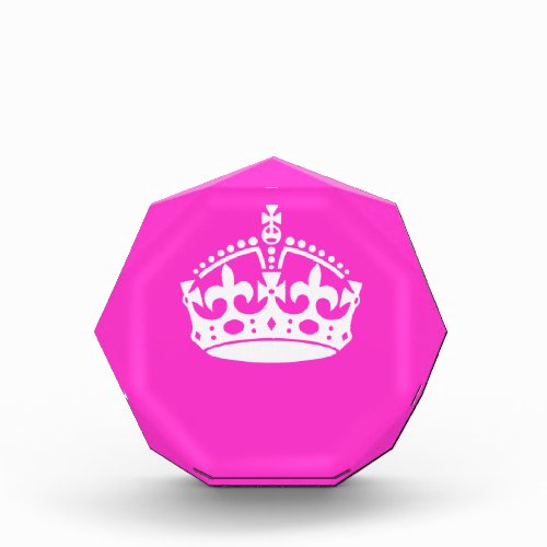 KEEP CALM CROWN Royal Icon on Pink Customize it Acrylic Award