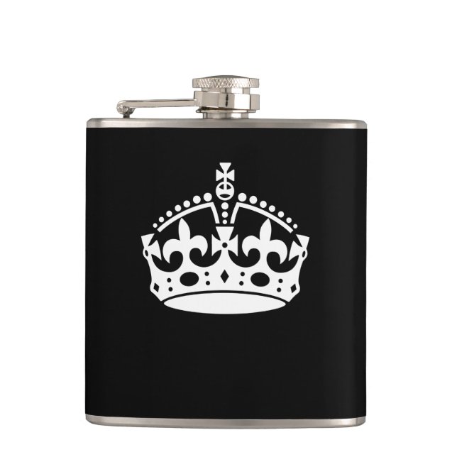 KEEP CALM CROWN Symbol on Black Flask (Front)