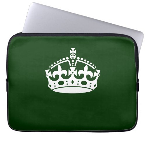 Keep Calm Crown Symbol on Forest Green Laptop Sleeve